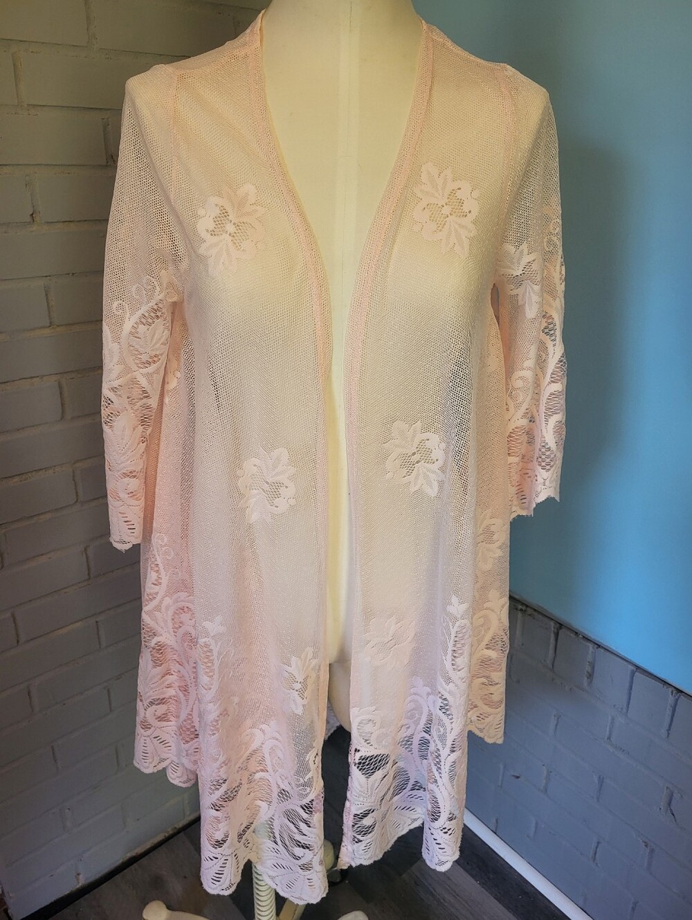 Eyeshadow Sheer Lace Floral Robe - Pale Pink